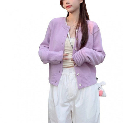 Damen Strickjacke Kurzärmelig Knöpfe Feine Webart Eveloria
