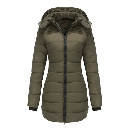 Damen Pufferjacke Steppdesign Mittellang Abnehmbare Kapuze