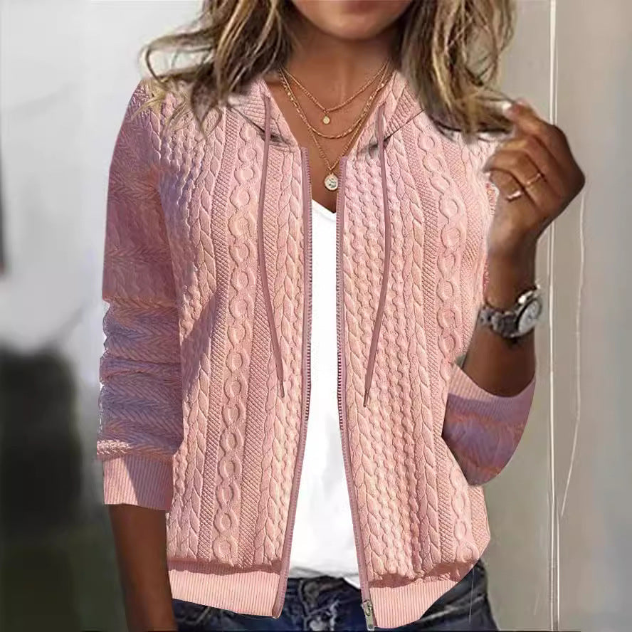Damen Strickjacke Kapuze Strukturiertes Muster Eveloria