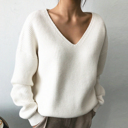 Damen Pullover V-Ausschnitt Rippstruktur Kuschelfaser Grau