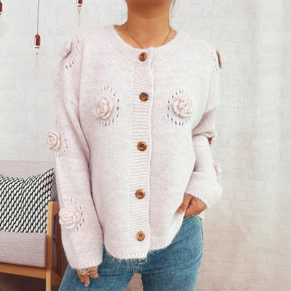 Damen Strickjacke Eveloria mit Floralmuster und Knöpfen