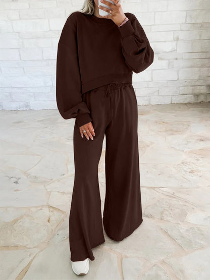 Damen Sport-Set Cropped Sweatshirt und Weite Hose Eveloria