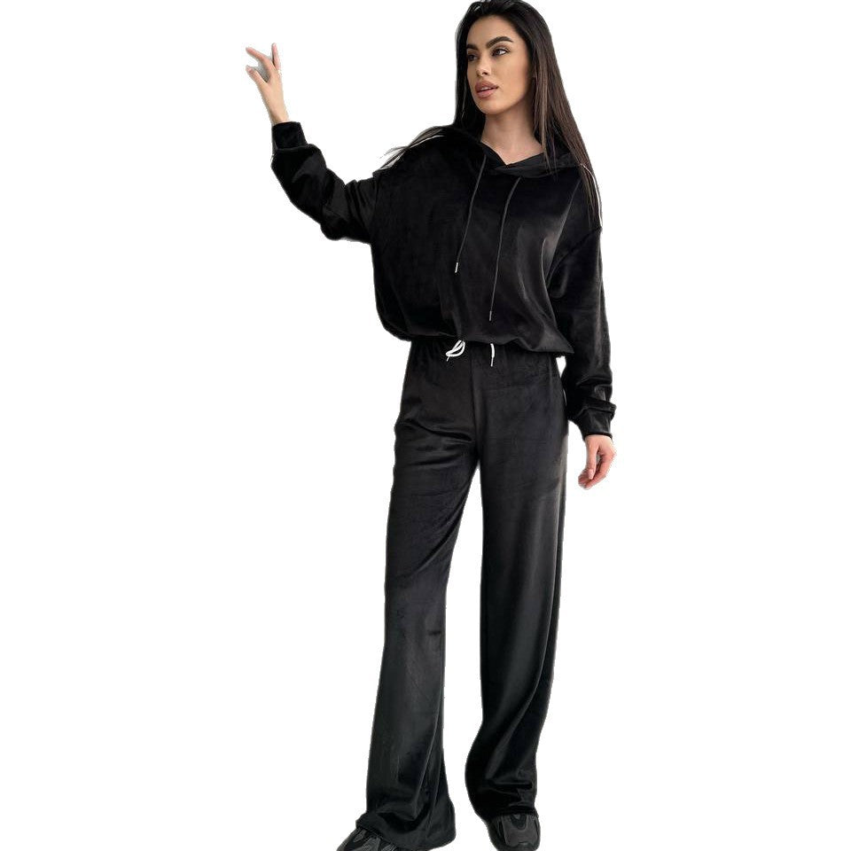 Damen Velvet-Hoodie-Set mit weiter Hose