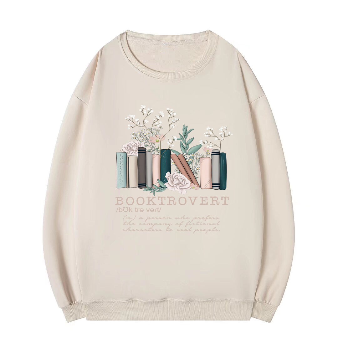 Damen Sweatshirt Bücherdesign Grau Eveloria