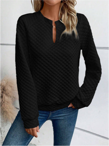 Damen Sweatshirt Strukturiertes Steppdesign Modischer Ausschnitt Grau
