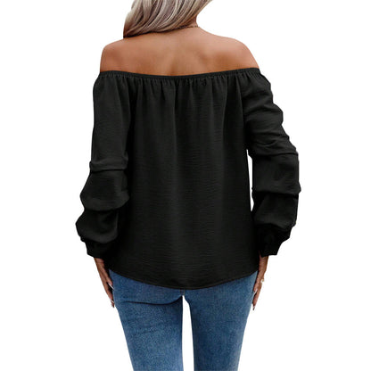 Damen Off-Shoulder Bluse Rüschendetails Lange Ärmel Eveloria