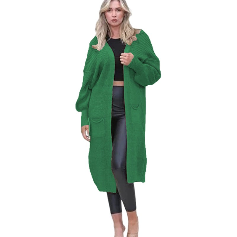 Damen Cardigan Grobstrick Offene Taschen Lässig Beige