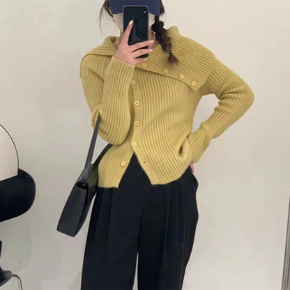 Damen Strickcardigan Feinripp mit Modikragen Anthrazit