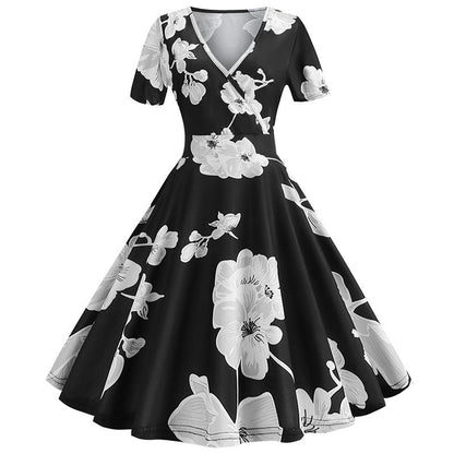 Damen Wickelkleid Florales Design V-Ausschnitt Eveloria