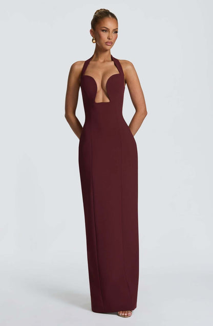 Damen Abendkleid mit tiefem Ausschnitt und schwingendem Saum Eveloria