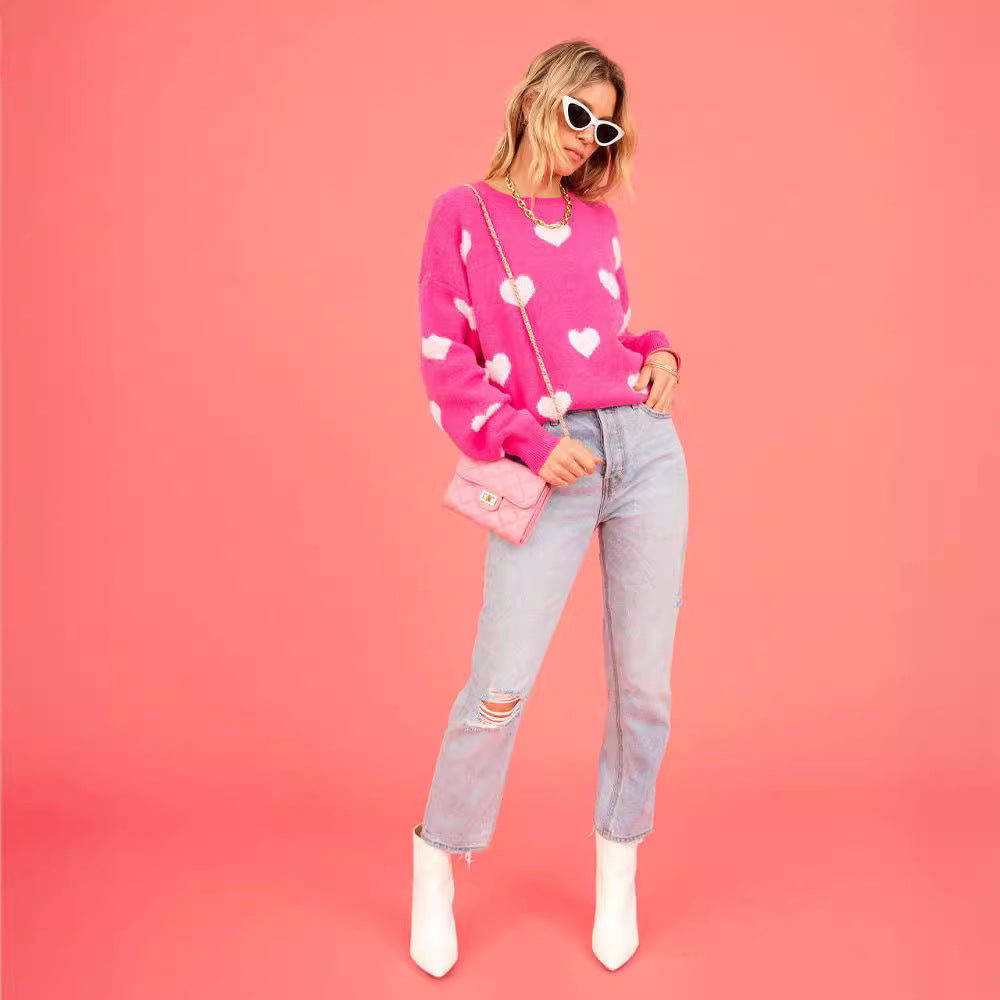 Damen Pullover Herzapplikation Locker Passform Eveloria