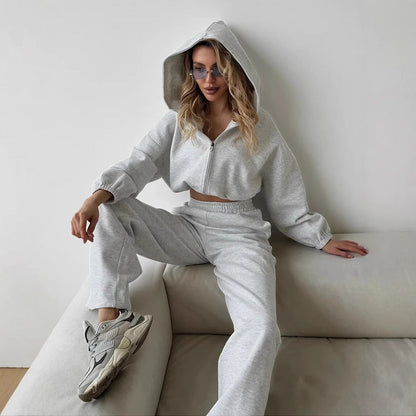 Damen Sportset Kapuze Weite Hose Eveloria