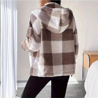 Damen Übergangsjacke Teddy-Material Karo