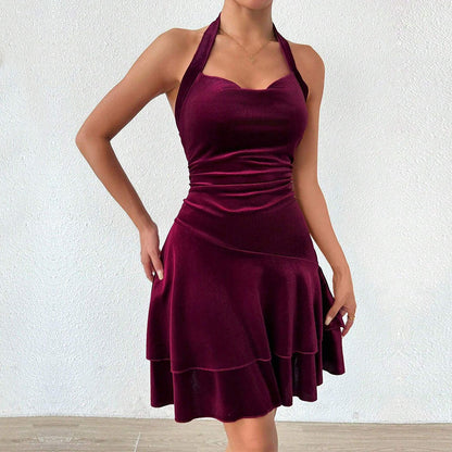 Damen Abendkleid Figurbetont Rüschenrock Neckholder Eveloria