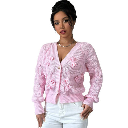 Damen Strickjacke Florales Reliefdesign Knöpfe Beige