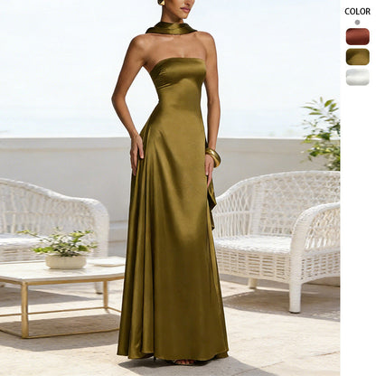 Damen Trägerloses Abendkleid Satin Rock Schwarz Eveloria - Eveloria