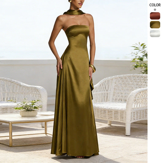 Damen Trägerloses Abendkleid Satin Rock Schwarz Eveloria - Eveloria