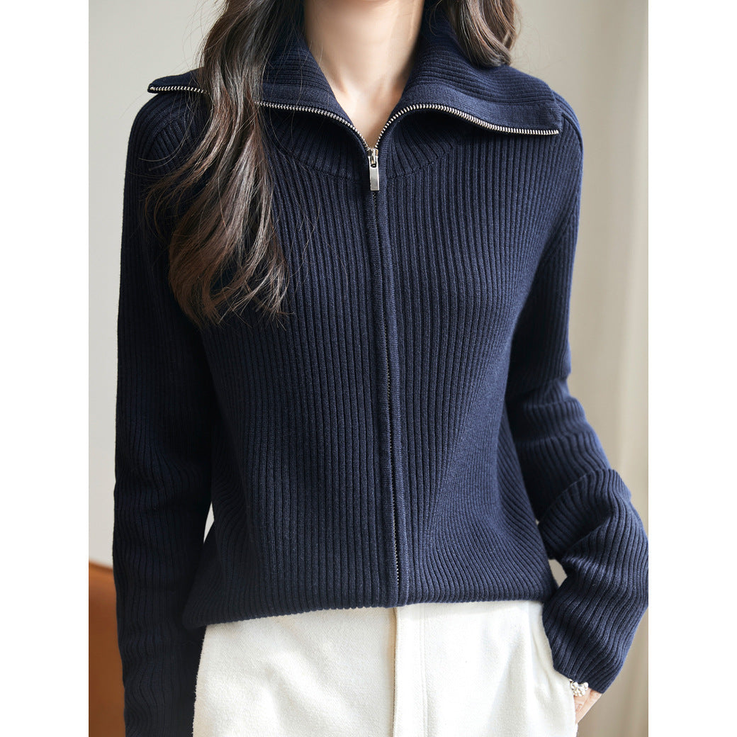 Damen Strickpullover Rippenstruktur Hochschließend Eveloria