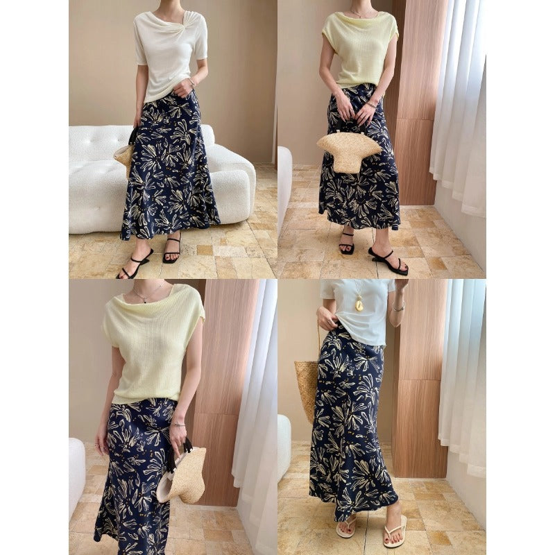 Damen Maxikleid Floralmuster Schwingender Saum Eveloria