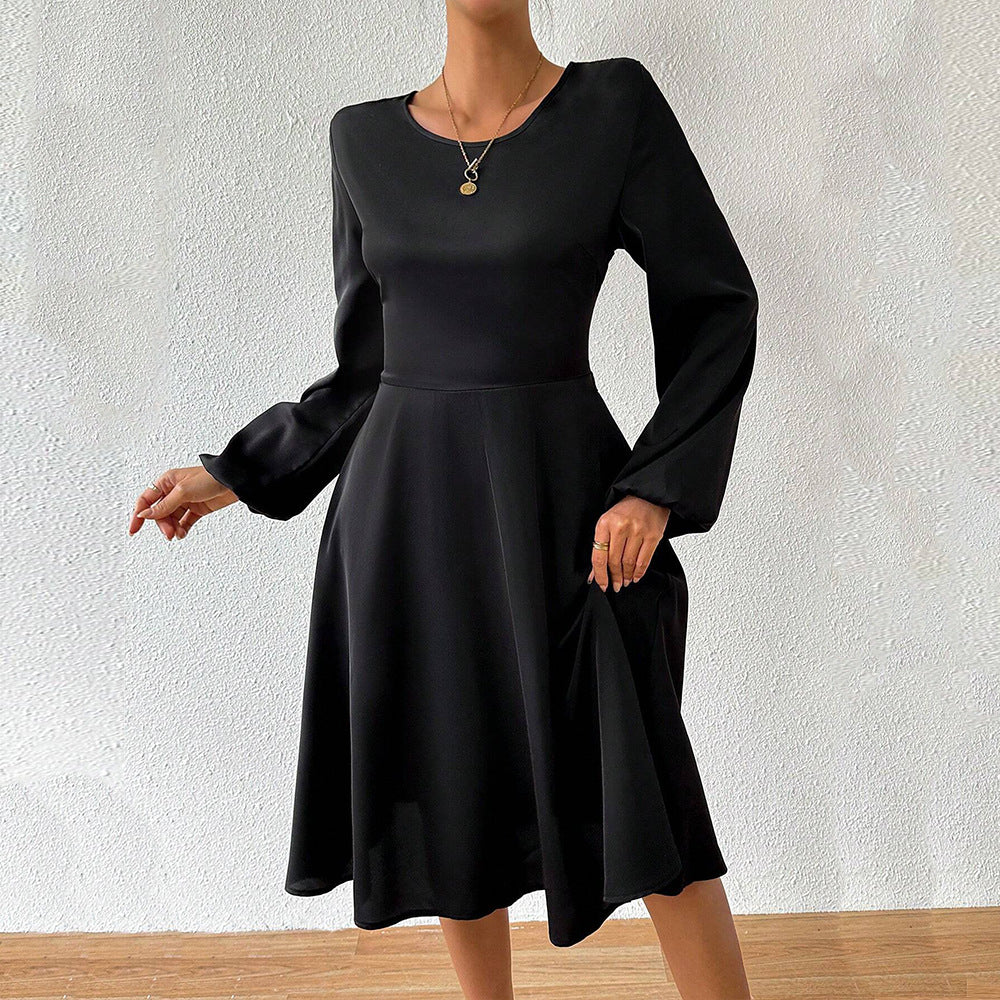 Damen A-Linien Kleid Rundhalsausschnitt Weite Ärmel Eveloria