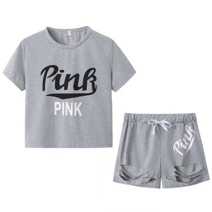 Damen Sportset T-Shirt und Shorts Weites Design Kontrast-Aufdruck