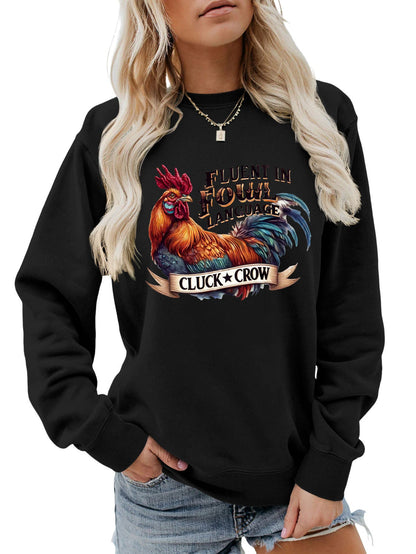 Damen Sweatshirt Hühnermotiv Bequem Grau Eveloria