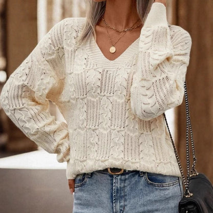 Damen Strickpullover Offene Schulter Lochmuster