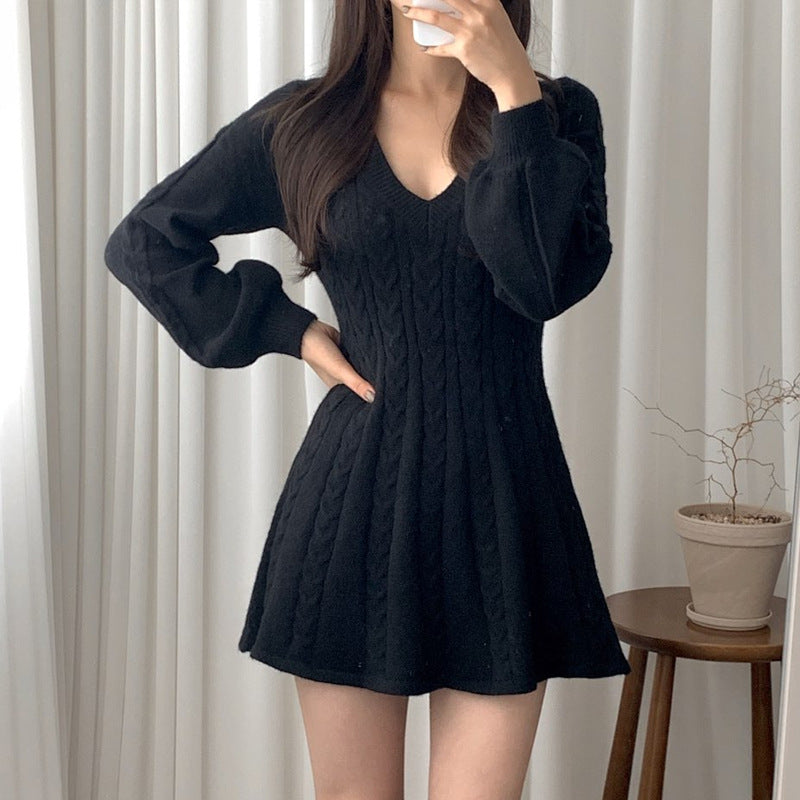 Damen Strickkleid Ärmellos V-Ausschnitt Eveloria
