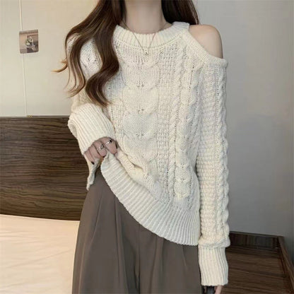 Damen Grobstrickpullover Asymmetrisch Zopfmuster Eveloria