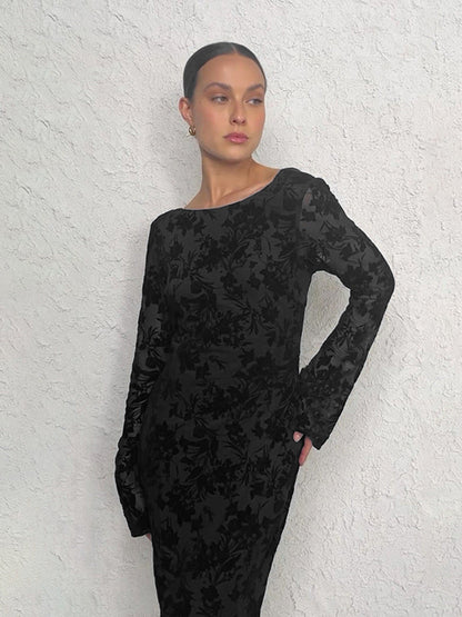 Damen Maxikleid Florales Design Langer Ärmel Eveloria