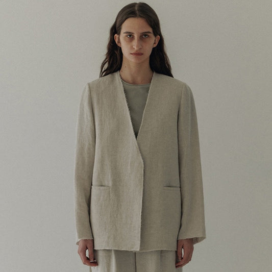 Damen Leinenblazer Elegantes Design Ohne Verschluss Beige - Eveloria