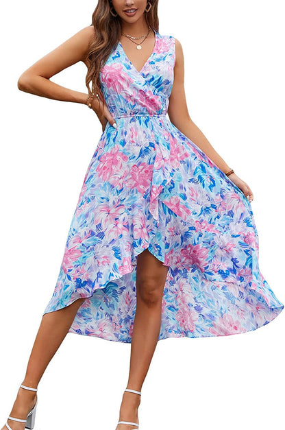 Damen Maxikleid Floralmuster Schwingender Saum Eveloria
