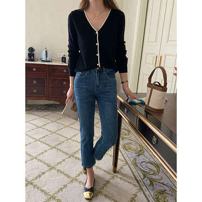 Damen Cardigan V-Ausschnitt Knopfdetails Eveloria