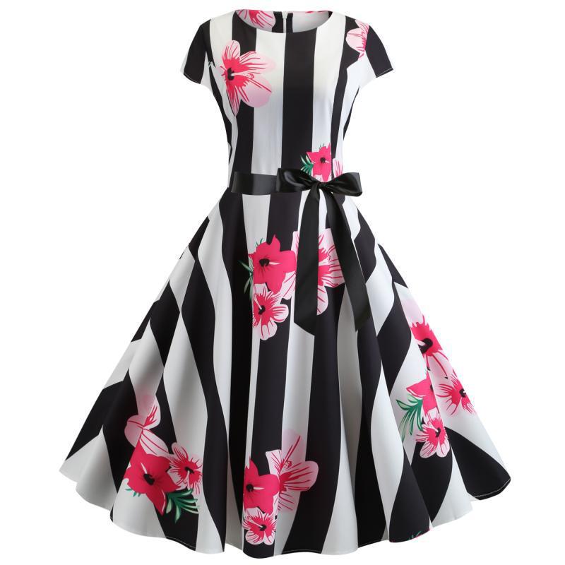 Damen Swingkleid Vintage Stil Floral Tailliert