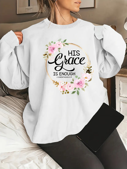 Damen Sweatshirt Florales Design Motivierender Schriftzug Eveloria