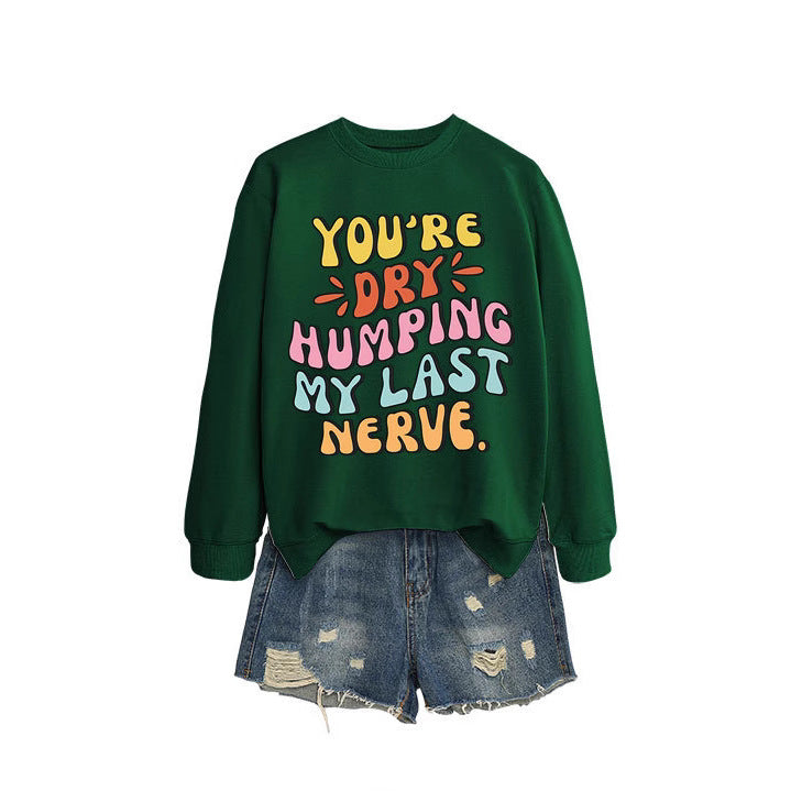 Damen Sweatshirt Lässiger Schnitt Comic-Slogan Grau Eveloria