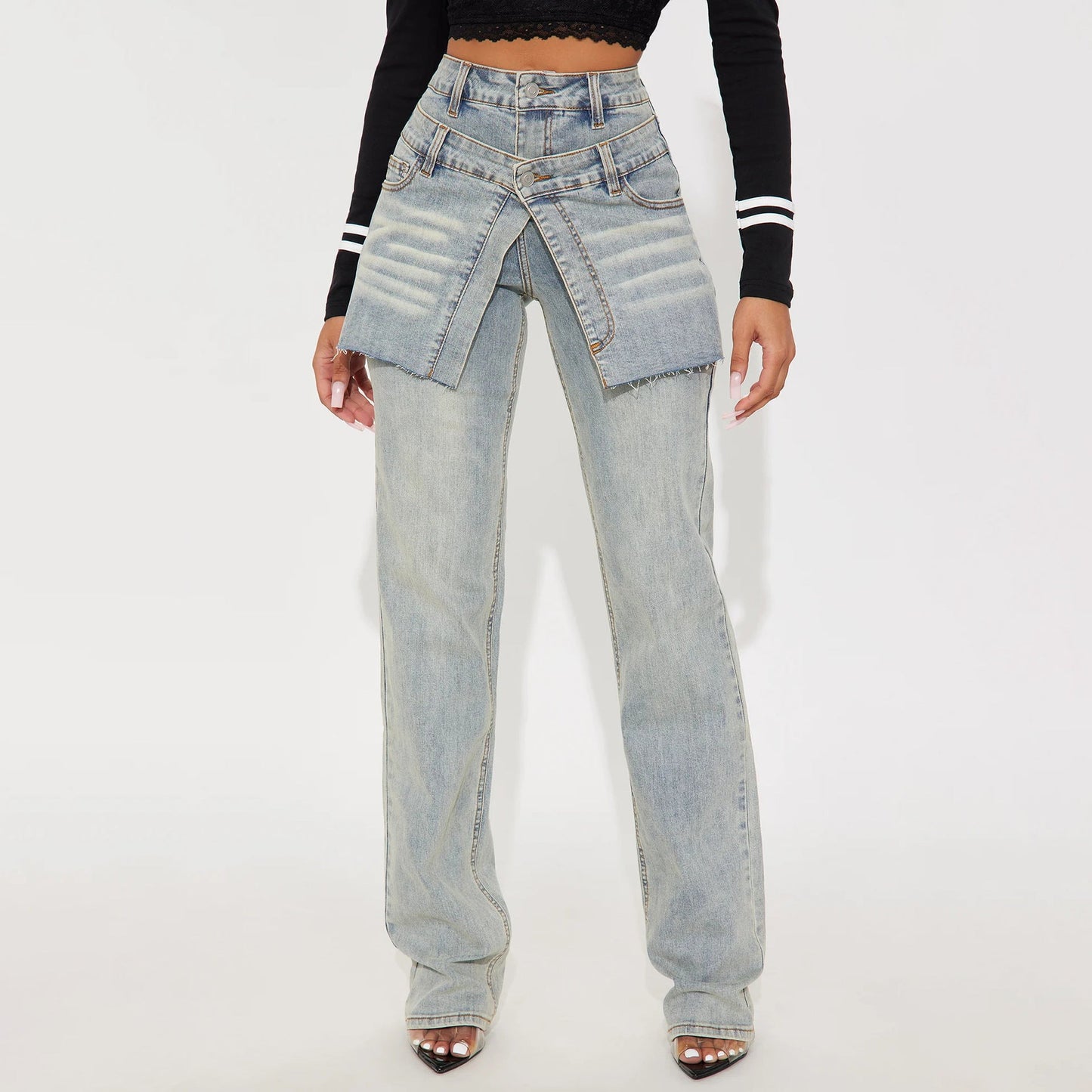Damen Jeans Asymmetrischer Schnitt Eveloria