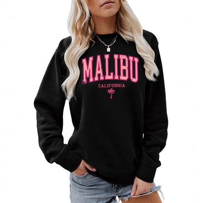 Damen Sweatshirt Malibu Schriftzug Lässiger Schnitt Eveloria