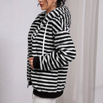 Damen Strickjacke Flauschig Kontraststreifen Eveloria