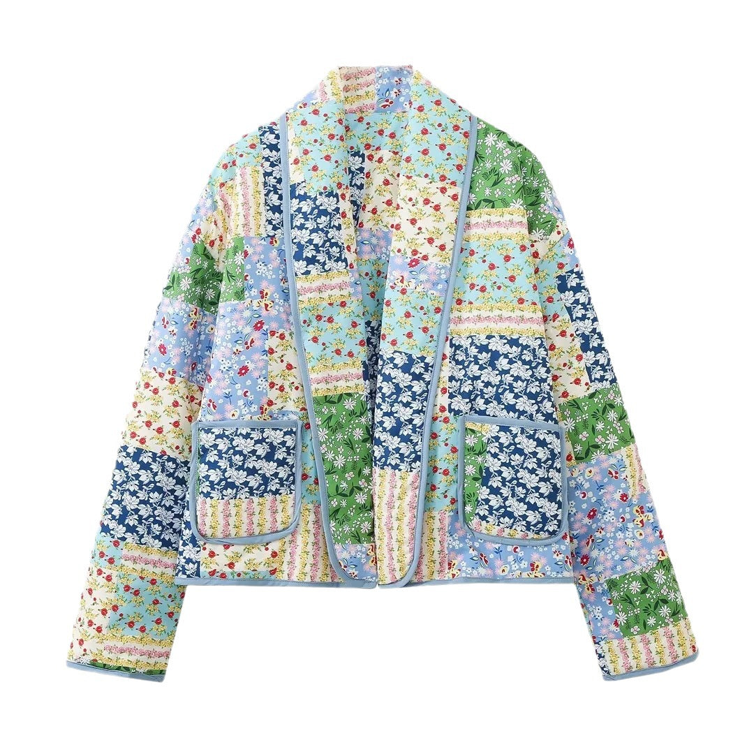 Damen Kimonojacke Patchwork Romantisch Taschen Eveloria