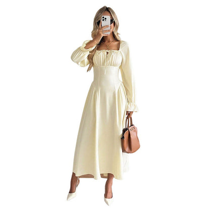 Damen Maxikleid mit Kordelzug und Puffärmeln Eveloria