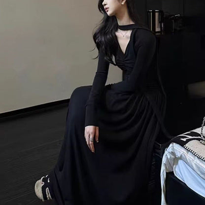 Eveloria Damen Maxi-Kleid V-Ausschnitt Längsärmel Elegantes Abendkleid