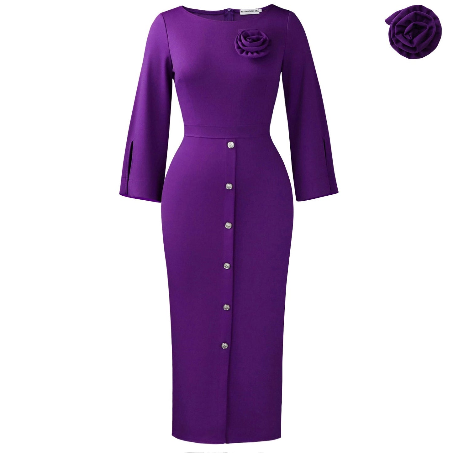 Damen Midikleid mit Knopfverschluss und floralem Muster Eveloria