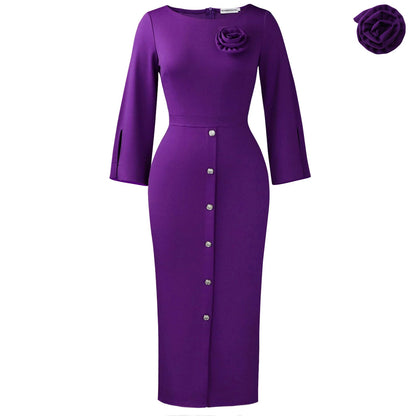 Damen Midikleid mit Knopfverschluss und floralem Muster Eveloria