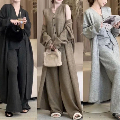 Damen Strickensemble Longcardigan Weite Hose Eveloria