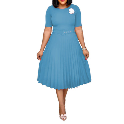 Damen Plissiertes Kleid Taillengürtel Elegantes Design