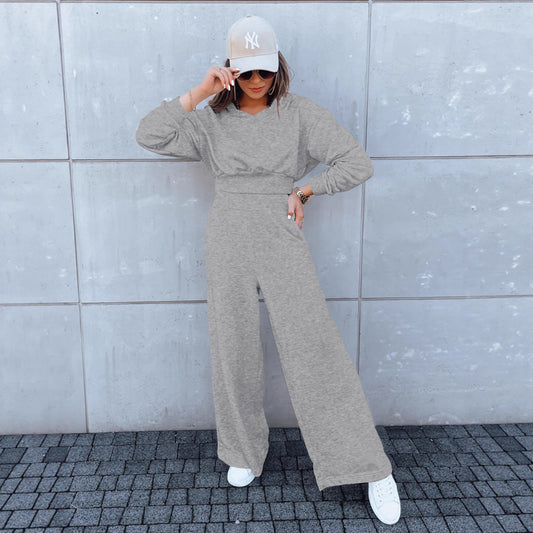 Damen Jumpsuit Weites Bein Kapuze Schwarz Eveloria - Eveloria
