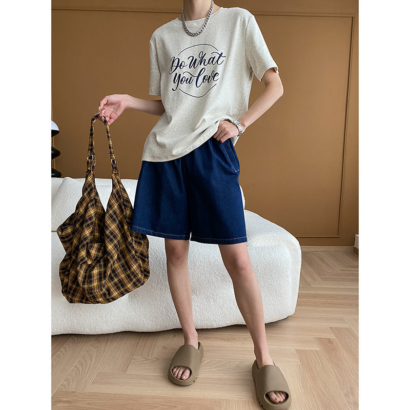 Damen Denim Shorts Elastischer Bund Praktische Taschen Blau Eveloria