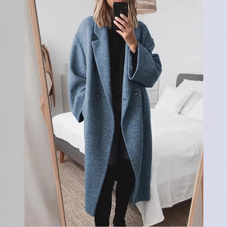 Damen Wollmantel Oversized Doppelter Knopfleiste Elegant