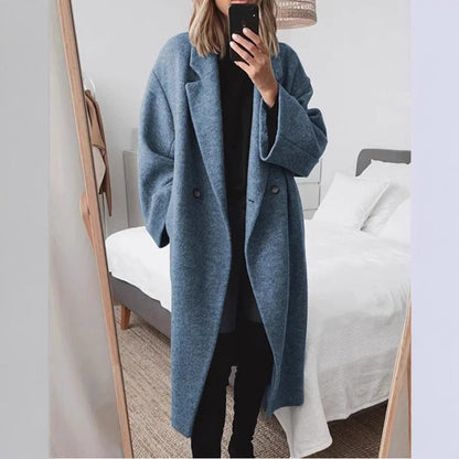 Damen Wollmantel Oversized Doppelter Knopfleiste Elegant